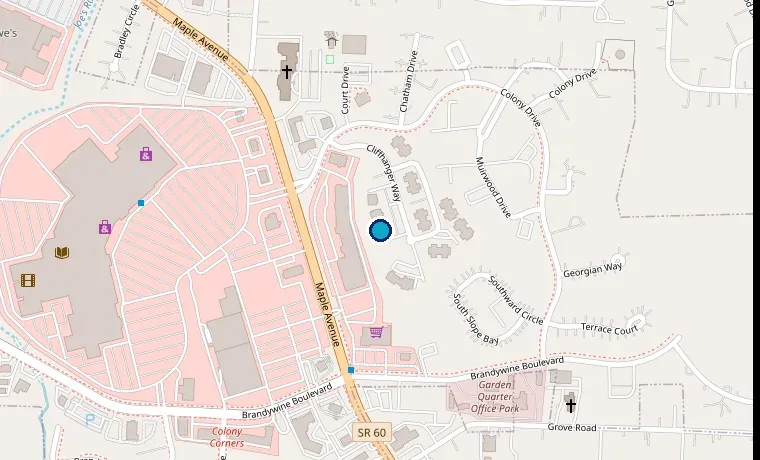Map showing Kids First Pediatric Dental Care at 3539 Cliffhanger Way in Zanesville, Ohio